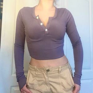 Basic Purple Long Sleeve Tee from Shein